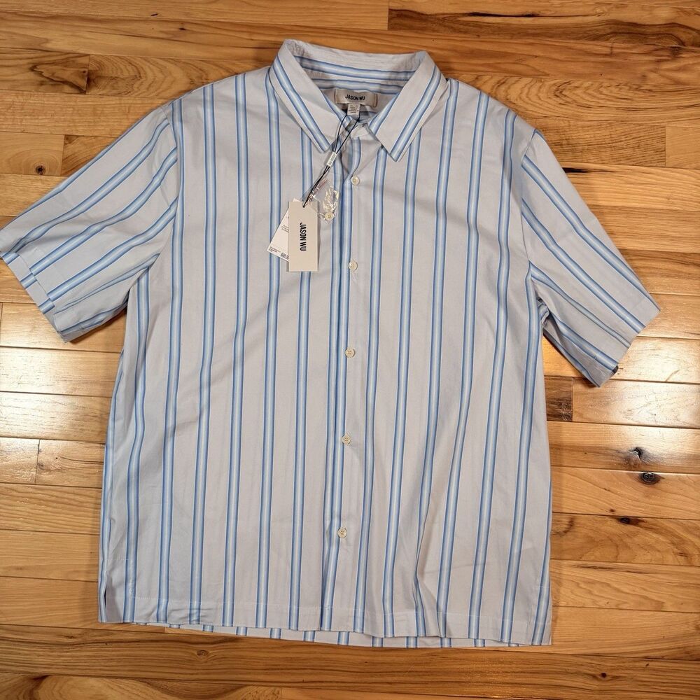 NWT Jason Wu Men's Casual Button Up Blue and White Stripe XL MSRP $68